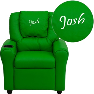 Personalized Green Vinyl Kids Recliner with Cup Holder and Headrest - by Flash Furniture