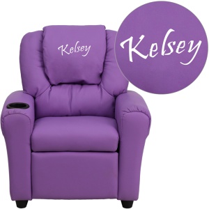 Personalized Lavender Vinyl Kids Recliner with Cup Holder and Headrest - by Flash Furniture