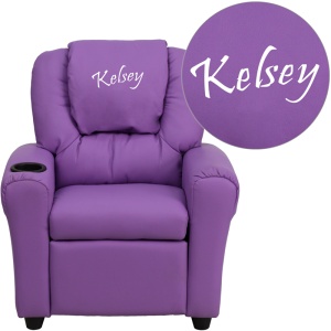Personalized Lavender Vinyl Kids Recliner with Cup Holder and Headrest - by Flash Furniture
