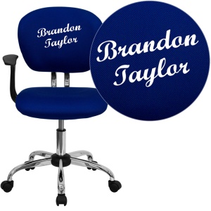 Personalized Mid-Back Blue Mesh Swivel Task Chair with Chrome Base and Arms - by Flash Furniture