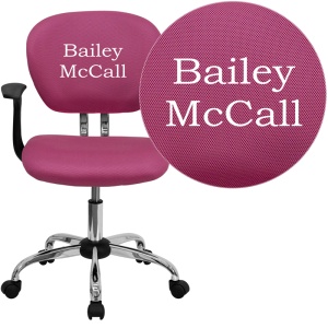 Personalized Mid-Back Pink Mesh Swivel Task Chair with Chrome Base and Arms - by Flash Furniture