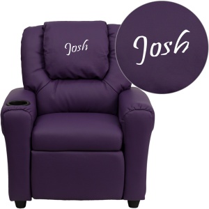 Personalized Purple Vinyl Kids Recliner with Cup Holder and Headrest - by Flash Furniture