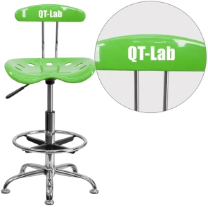 Personalized Vibrant Apple Green and Chrome Drafting Stool with Tractor Seat - by Flash Furniture