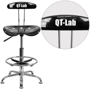 Personalized Vibrant Black and Chrome Drafting Stool with Tractor Seat - by Flash Furniture