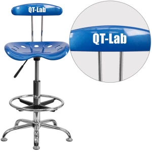 Personalized Vibrant Bright Blue and Chrome Drafting Stool with Tractor Seat - by Flash Furniture