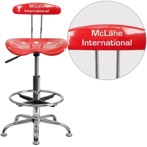 Personalized Vibrant Cherry Tomato and Chrome Drafting Stool with Tractor Seat - by Flash Furniture