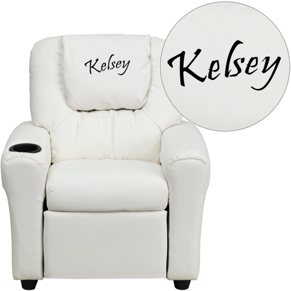 Personalized-White-Vinyl-Kids-Recliner-with-Cup-Holder-and-Headrest-by-Flash-Furniture
