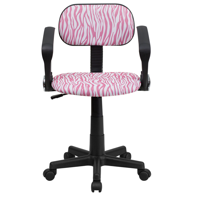 Pink and White Zebra Print Swivel Task Chair with Arms by Flash