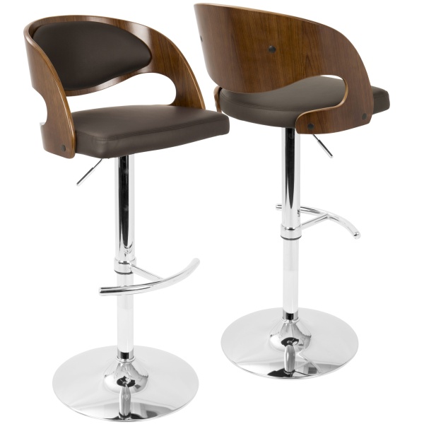 Pino-Mid-Century-Modern-Adjustable-Barstool-with-Swivel-in-Walnut-and-Brown-Faux-Leather-by-LumiSource