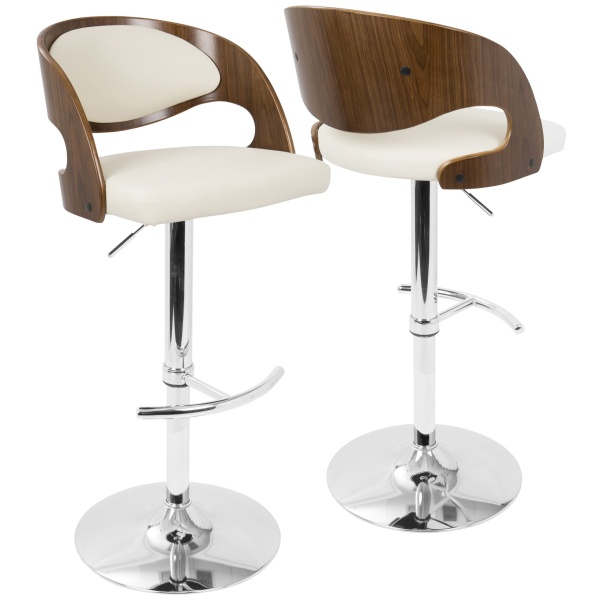 Pino-Mid-Century-Modern-Adjustable-Barstool-with-Swivel-in-Walnut-and-Cream-Faux-Leather-by-LumiSource