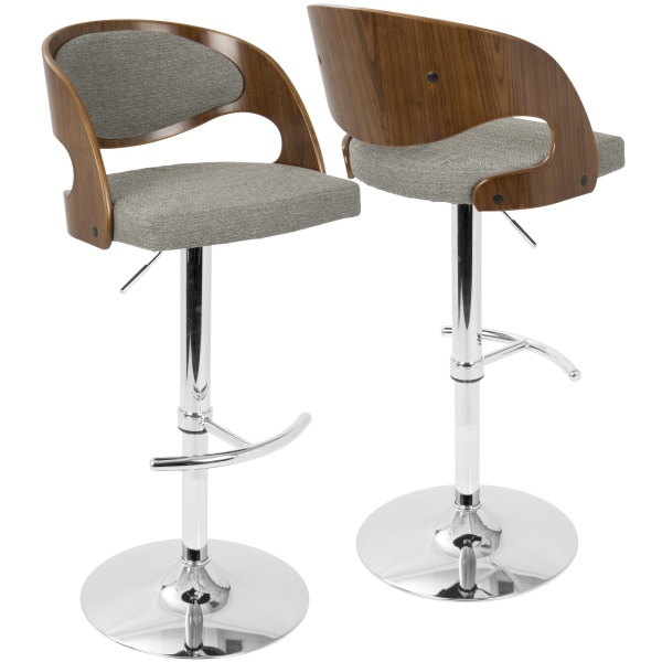 Pino-Mid-Century-Modern-Adjustable-Barstool-with-Swivel-in-Walnut-and-Grey-Fabric-by-LumiSource