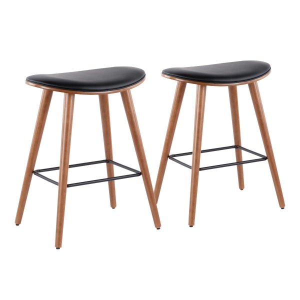 Saddle-26-Mid-Century-Modern-Counter-Stool-in-Walnut-and-Black-Faux-Leather-by-LumiSource-Set-of-2