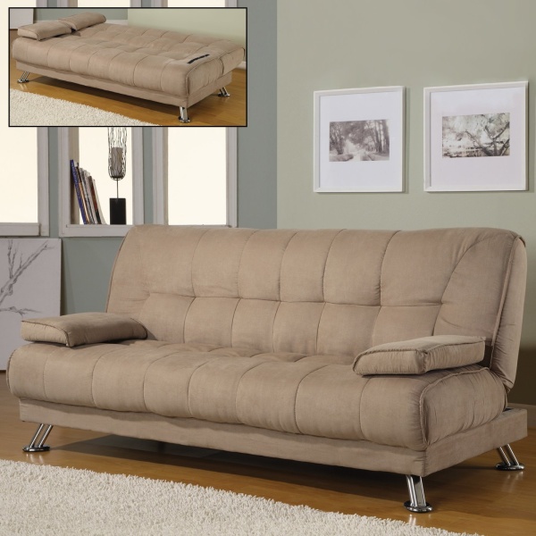 Sofa Bed With Tan Microfiber Upholstery