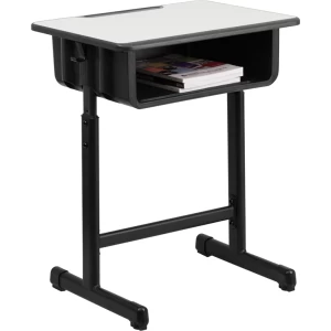 Student Desk with Grey Top and Adjustable Height Black Pedestal Frame - by Flash Furniture
