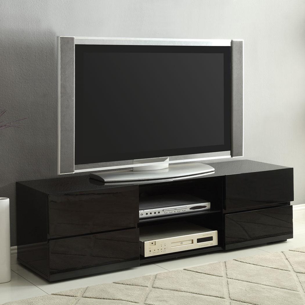 TV Stand with Drawers with High Gloss Black Finish by Coaster Fine Furniture - Image 2