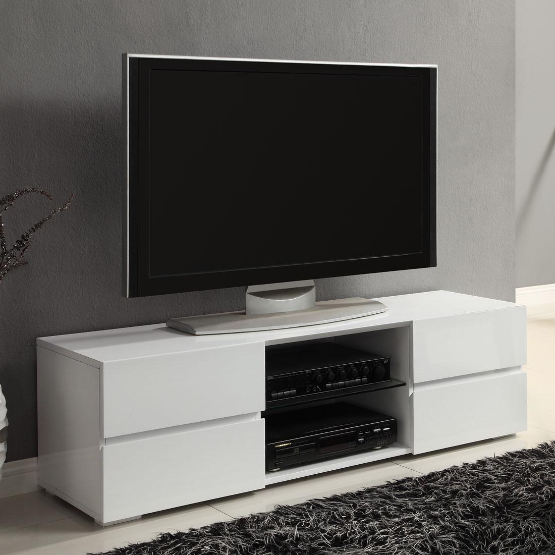 TV Stand with Drawers with High Gloss White Finish by Coaster Fine Furniture - Image 2