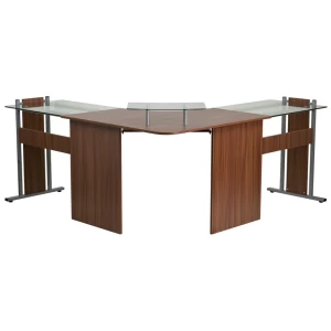 Alternative view of Teakwood Laminate Corner Desk with Pull-Out Keyboard Tray and CPU Cart - by Flash Furniture