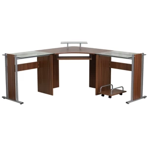Teakwood Laminate Corner Desk with Pull-Out Keyboard Tray and CPU Cart - by Flash Furniture