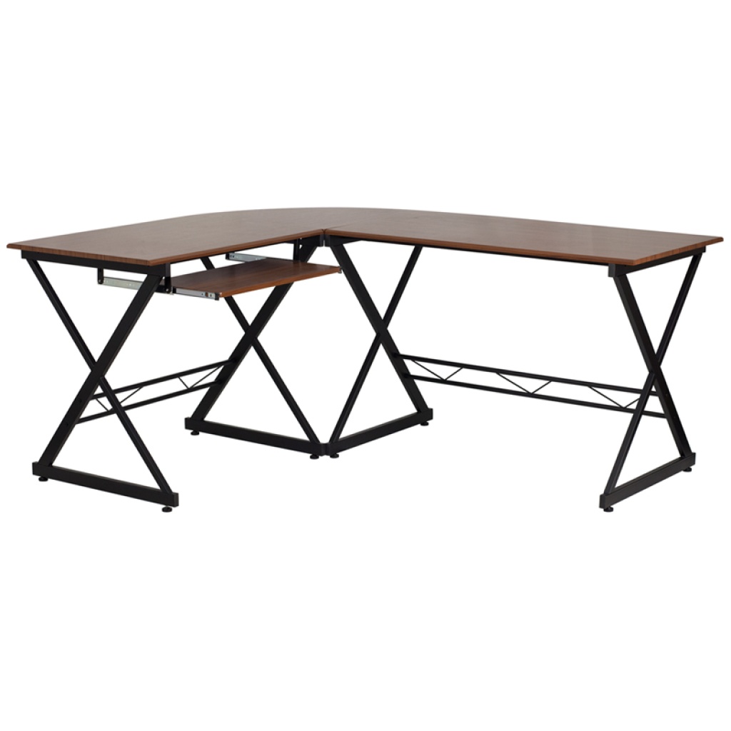 Pull Out Computer Table Teakwood Laminate L-Shape Computer Desk with Pull-Out Keyboard Tray ...