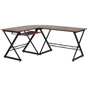 Alternative view of Teakwood Laminate L-Shape Computer Desk with Pull-Out Keyboard Tray - by Flash Furniture