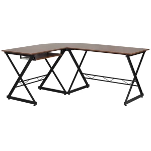 Teakwood Laminate L-Shape Computer Desk with Pull-Out Keyboard Tray - by Flash Furniture
