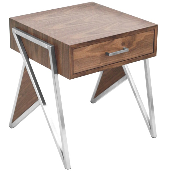 Tetra-Contemporary-End-Table-in-Walnut-Wood-and-Stainless-Steel-by-LumiSource