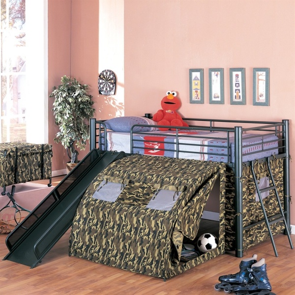 Twin-G.I.-Loft-Bed-with-Slide-and-Tent-by-Coaster-Fine-Furniture