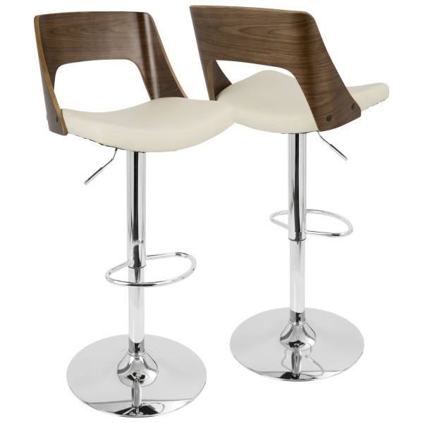 Valencia-Mid-Century-Modern-Adjustable-Barstool-with-Swivel-in-Walnut-and-Cream-Faux-Leather-by-LumiSource