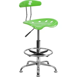 Vibrant Apple Green and Chrome Drafting Stool with Tractor Seat - by Flash Furniture