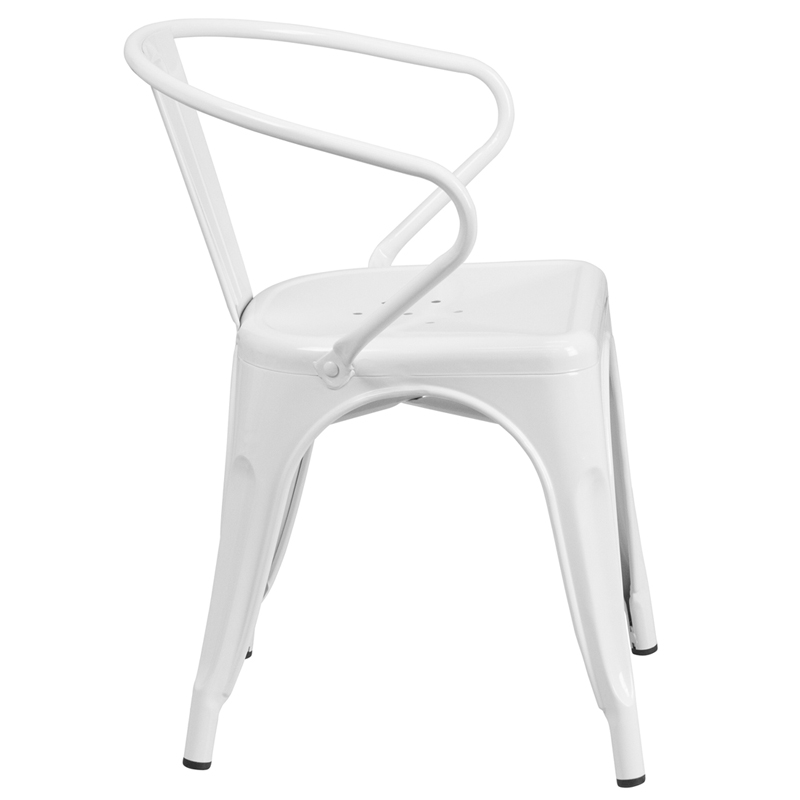 White Metal IndoorOutdoor Chair with Arms by Flash Furniture
