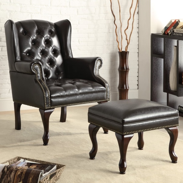 Wing-Chair-and-Ottoman-with-Black-Leather-like-Vinyl-Upholstery-by-Coaster-Fine-Furniture