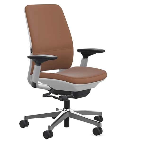 Amia Work Task Chair in Brown Leather with Platinum Base by Steelcase